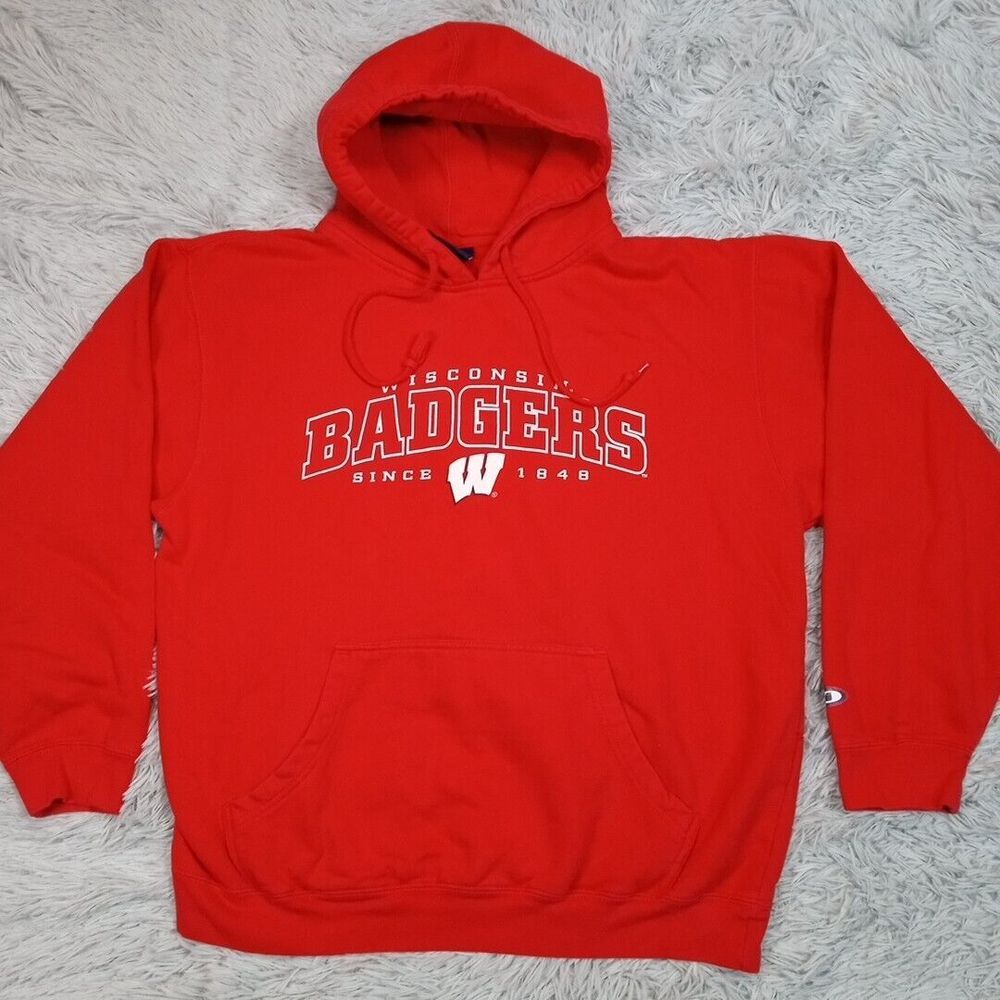 Wisconsin Badgers Sweatshirt Womens L Red Hoodie Pocket Logo College University